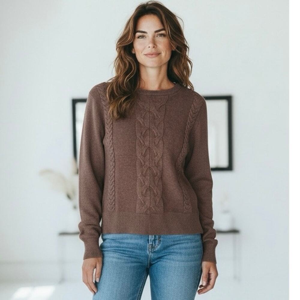 Philosophy Chocolate Brown Dolman Size Medium Womens Sweater Cable Knit Ribbed